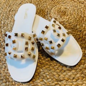 Gold studded white sandals